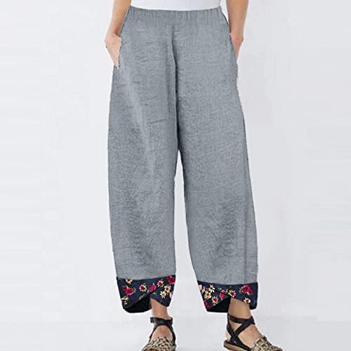 כותנה פשתן קאפרי מכנסיים נשים מקרית קיץ קאפרי מכנסיים עם כיסים גבוהה מותן קומפי חוף מכנסיים בציר הרמון מכנסיים