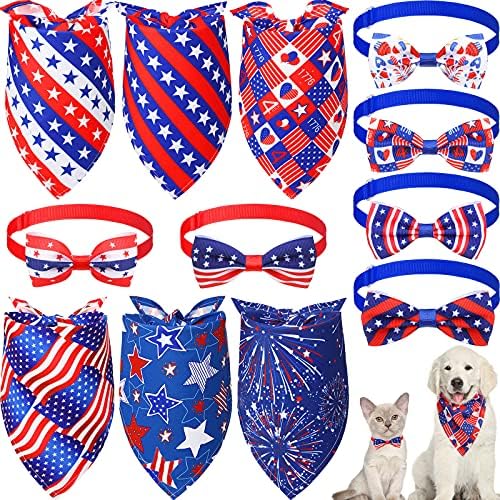 12 חתיכות אמריקאי דגל יום עבודה כלב בנדנה 4 יולי כלב עניבות פרפר לחיות מחמד מתכוונן צווארון גורים עצמאות יום