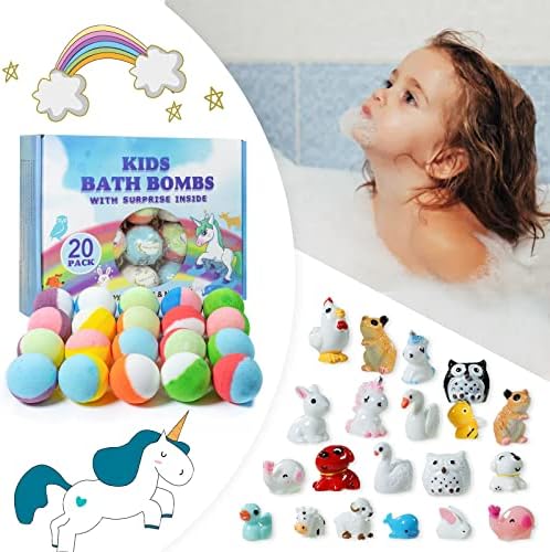 סט מתנות לפצצת אמבטיה עם צעצועים בפנים, 20 חבילות פצצות אמבטיה אורגניות לילדים, כדורים תוססים בעבודת יד לילדים, מתנת יום הולדת