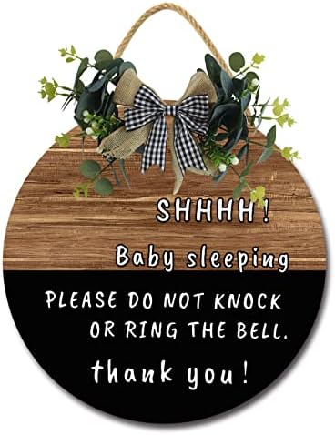 שינה תינוק מגן כלבים בבקשה לא לדפוק או טבעת את פעמון 01 עגול עץ דלת קולב, משתלה, מול דלת, דלת ידית דקור, סלון סימן, תליית עץ