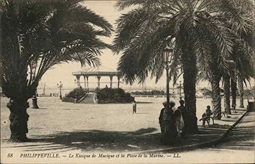 Le Kiosque de Musique et la place de la marine philippeville, אלג'יריה גלויה עתיקה מקורית