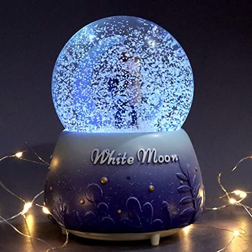 Lukeo אורות צבע יצירתיים צפים פתיתי שלג לבן אור ירח זוג זכוכית כדורי כדור קופסת מוסיקה קופסת טנאבאטה מתנה ליום