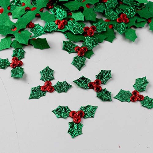 100 יחידים הולי מלאכותיים ברי עם עלים ירוקים חג המולד הולי פירות יער ענפי ראש כיסוי מדבקות עלים, פרחי חג מולד, עלים