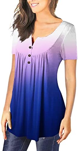 קצר שרוול חולצות נשים חולצות עם צווארון להסתיר בטן טוניקת 2023 חמוד זורם הנלי חולצת טי כפתור מזדמן מתגנדר חולצות
