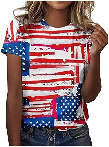 עליון לנשים שרוול קצר צווארון ארהב יום העצמאות יום העצמאות חמניות חמניות פרחוניות חולצות גרפיות Tshirts נערות נערות