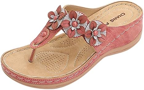 קשת קשת נשים xipcokm תמיכה בכפכפים, סנדלי טריז פרחים אורטופדיים, נעלי בוהן קליפ נוחות של קיץ.