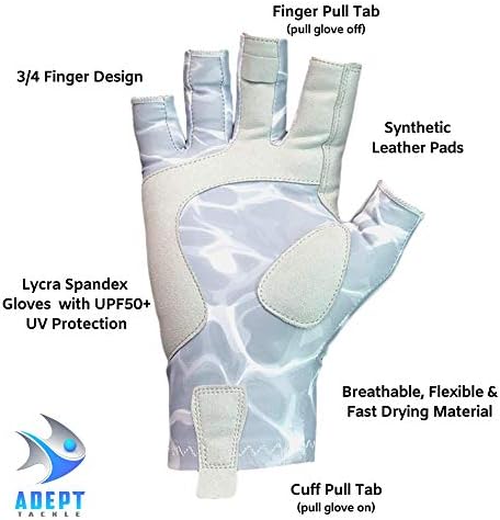 מתמודד מיומן UPF 50+ כפפות דיג ללא אצבעות לגברים ונשים עם צוואר צוואר, כפפות הגנה על מי מלח UV, כפפות דיג זבובים, כפפות