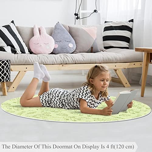 Llnsupply ילדים עגולים אזור משחק שטיח שטיח ירוק מצויר ביד דפוס דינוזאור משתלת כרית שטיח