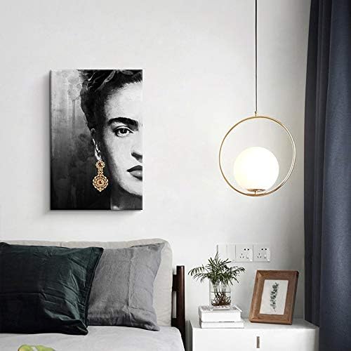 Pigort Frida Kahlo קיר אמנות בד הדפסת דפוס ציור שחור לבן יצירות אמנות עיצוב קיר, גלריה עטופה, 16 x24, משמאל