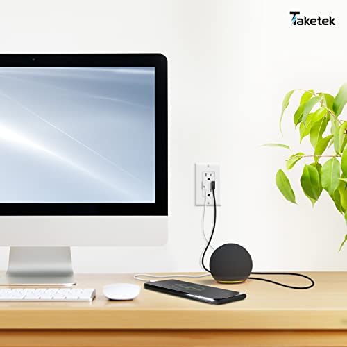 שקע USB של Taketek, שקע קיר במהירות גבוהה, שקע חשמל עם USB, כלי קיבול עמיד בפני חבלה, טעינה לאייפון, סמסונג, גוגל,