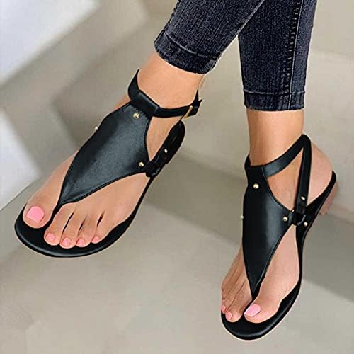 סנדלי נשים AIHOU גודל 8 נשים פתוחות בוהן סנדלים שטוחים נעליים קיץ סנדלי חוף אבזם רומאי מזדמן כפכפים כפכפים