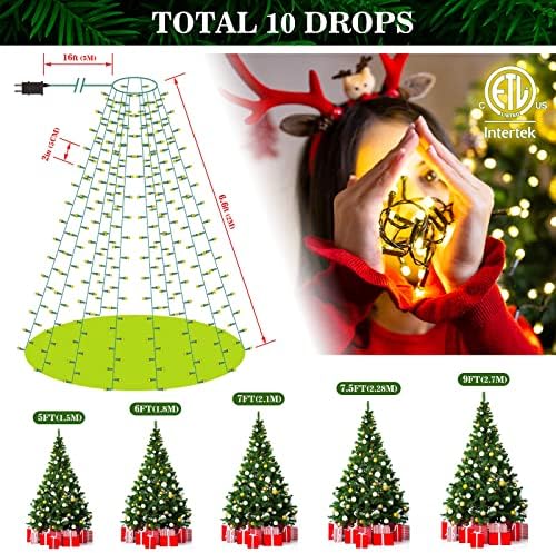 אורות עץ חג המולד, 480 LED אורות חג מולד, קל להתקנה 6.6ft x 16 אורות מחרוזת 8 מצבים פונקציית זיכרון קישוטים