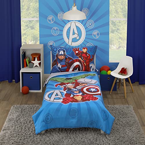 צוות נוקמי מארוול כחול, אדום וירוק, קפטן אמריקה, איירון מן ות'ור 4 מיטות פעוטות של ת'ור - שמיכה, סדין תחתון