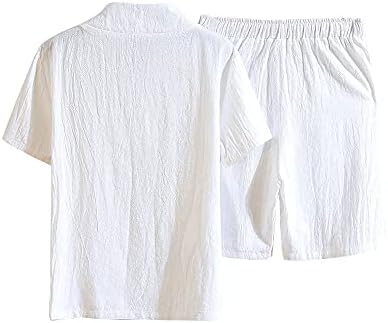 סט פשתן כותנה לגברים של גברים PDGJG, חולצת טריקו עם שרוולים עם שרוולים קצרים עם חליפת ספורט פנאי