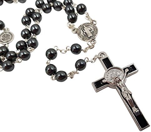 Talisman4u מבורך שרשרת מחרוזת קתולית חרוזי המטיט שחור סנט בנדיקט מדליית קופסת מתנה