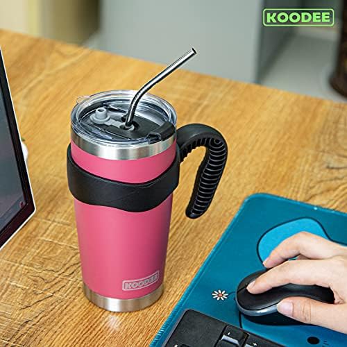 Koodee 20 גרם כוס כוס קפה מבודדת מפלדת אל חלד עם 2 קשיות ו -2 מכסים, מברשת, ידית