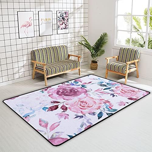 זוחל שטיח מקורה משחק מחצלת פרחים ועלים ורודים לסלון חדר שינה חינוכי חינוך חינוכי שטיח שטיח 60x39 אינץ '