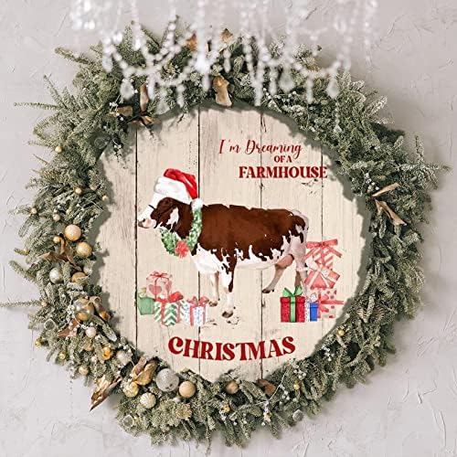 אני חולם על בית חווה לחג המולד עץ עץ לוחית וינטג 'חווה חווה בקר בקר פרה לוח עץ חג המולד קבלת פנים קולב קבלת