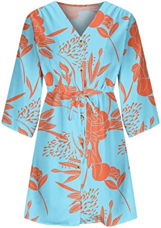 צווארון V-Neck של נשים קפלים על כפתור חג חוף שמלות חוף שמלות שמלת שרוול עטווינג לנשים 2023