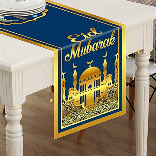 קישוטים של עיד מובארק לשולחן, 14 x 73 אינץ 'עיד מובארק רץ שולחן כחול כוכב זהב ירח מסגד מסגד שולחן שולחן