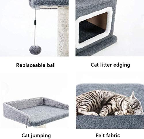 דירת קטיפת עץ חתולים רב-קומתיים, מגדל חתולים לחתולים מקורה, מסגרת טיפוס חתולים עם 5 שכבות, עמדת שריטות סיסל עבה, כדור
