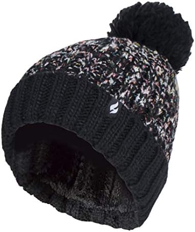 מחזיקי חום - כובע סרוג אלגנטי לנשים פליס מרופד כובע גדול עם פום פום
