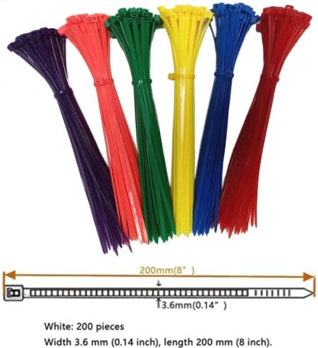 Orliseg 300 חתיכות של קשרים צבעוניים, עמידות בפני עצמאות של UV, קשרי רוכסן ניילון רב-צבעוניים, קשרי רוכסן בכבלים 8