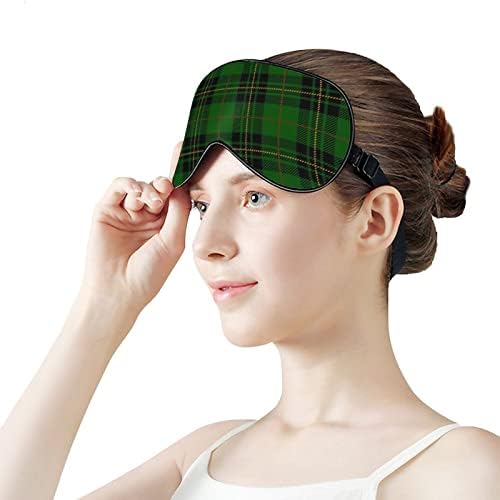 מסכת שינה משובצת סקוטי ירוקה משובצת מסכת עיוור עיוורת קלה כיסוי מסיכת עיניים עם רצועה מתכווננת לגברים נשים