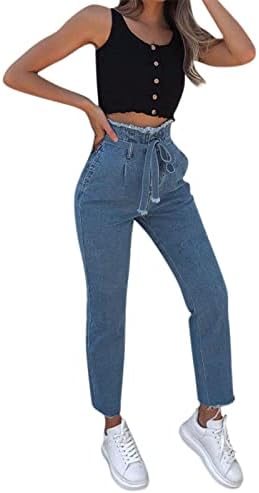 נשים מרופרות נמתחות מכנסי ג'ינס מזדמנים קומות בגובה ג'ינס ג'ינס טרנדי עם כיסים פלוס מכנסי נשים בגודל מכנסי מכנסי