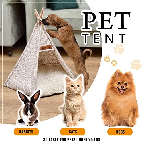Oastlé Dog & Cat Teepee, מיטת טיפי חיות מחמד קטנה עד בינונית עם כרית קטיפה עבה, גובה 27 אינץ