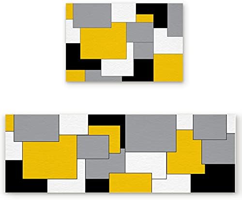 שטיחי מטבח צהובים של Libaoge סט של 2 מחצלת כיור מטבח מודרנית של 2 אמצע המאה, מחצלת כיור מטבח מודרנית, שטיח