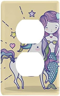 Yyzzh בת הים חד קרן לב כוכב קריקטורה ים ים ים על בז 'ללא שימוש במתג כיסוי מתג 2.9 x 4.6 שקע אור קיר קיר כיסוי קיר