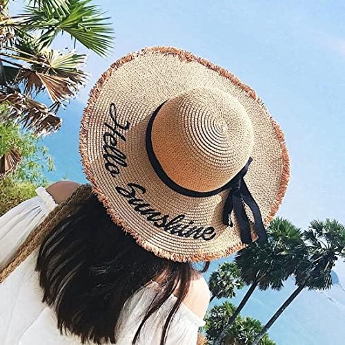 כובע קש רחב לשמש של נשים, כובע קש, כובע תקליטונים, כובע חוף הגנת UV בקיץ