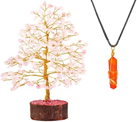 עץ חיים קריסטל - קריסטלים אנרגיה חיובית - עץ קוורץ ורד - קריסטל ורוד - שרשרת צ'אקרה - תכשיטים קרנליאניים - מזל טוב