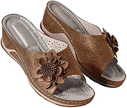 סנדלי טריז קיץ לנשים פלטפורמת פרחים אלגנטית צפה בוהן הנעלם נוח אורתופדי חלול החוצה סנדלים נעליים רומיות נעליים