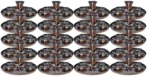חבילה של 50 נחושת נירוסטה נחושת מסורתית של כלי אוכל מסורתיים של צלחת תאלי, קערות, זכוכית וכף, קוטר 12 אינץ '