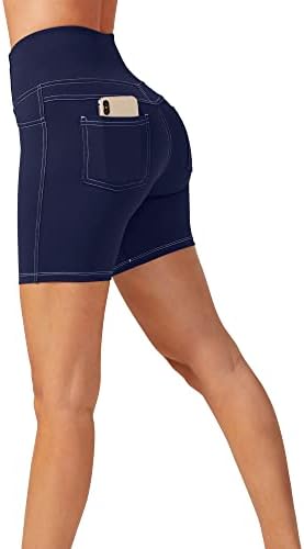 מכנסיים קצרים של אופנוענים G4Free לנשים 5 /8 מותניים גבוהים אימון מכנסי יוגה קצרים עם כיסים אחוריים לחדר כושר