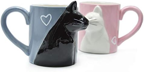 נשיקת חתול קפה זוג בעבודת יד ספל, מצחיק תה קרמיקה כוס סט לכלה וחתן, התאמת מתנה עבור אירוסין חתונה וזוגות נשואים יום נישואים