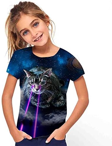 ילדי הדפסת 3 ד גלקסי חתול מצחיק גרפי דפוס טיז חולצות עבור נוער בני בנות 4-14 שנים