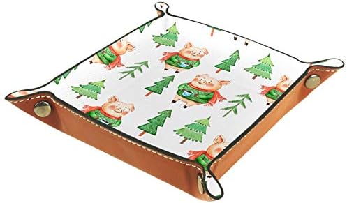 חזיר גיבור Lyetny עם סוודר ירוק קפה עץ חג המולד מארגן מגש אחסון קופסת מיטה מיטה קאדי שולחן עבודה מגש החלפת ארנק מפתח