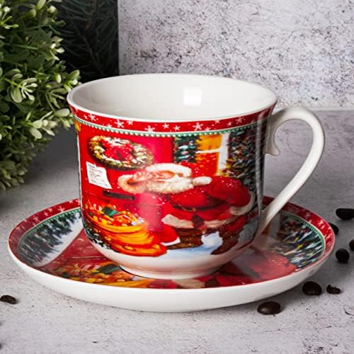 כוס תה Xiteliy עם צלוחית סט חג המולד נושא חג המולד קרמיקה כוס קפה ספלים 15 גרם קיבולת גדולה מושלמת למשקאות