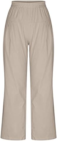 CHGBMOK נשים מזדמנים מותניים אלסטיים ארוכים מכנסיים כותנה פשתן מכנסי רגל רחבים
