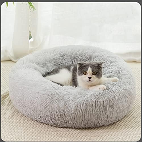 פיקי חתול עגול סופגנייה מיטה, נוח רך חתול מיטה, רך רחיץ מוך-משלוח, עצמי התחממות סתיו חורף מקורה נודניק שינה, קוטר 50
