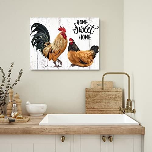 עיצוב מטבח תרנגול אמנות קיר קיר קיר עוף לחדר אוכל מטבח וינטג 'בית חווה תרנגול הדפסי תמונה ממוסגרת אמנות קלה לתלייה