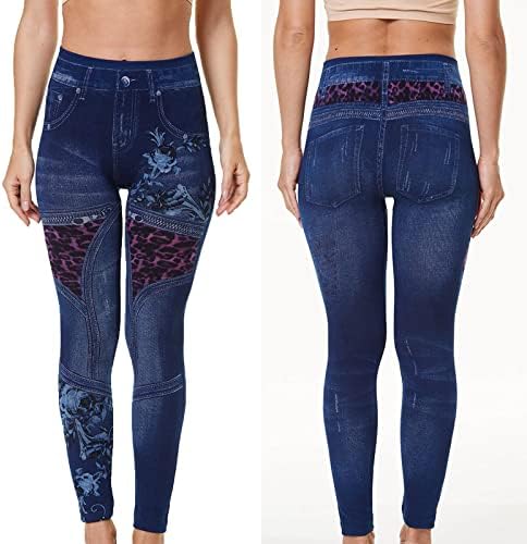 מכנסי ג'ינס לנשים מכנסי ג'ינס מדפסים פרחוניים ג'ינס מזויפים נראים כמו חותלות יוגה סקסיות מותחות גבוהות ומותניים