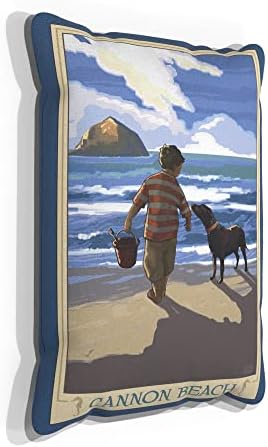 Cannon Beach Boy Dog Dog West Canvas זורק כרית לספה או לספה בבית ובמשרד מאללה פרימה ציור מאת האמן ג'ואן