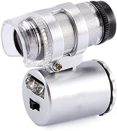 מיקרוסקופ כיס, מיקרוסקופ כיס 60X תכשיטים מיני מגדלים לופ זכוכית כף יד 2 LED UV אור לטלפון, תכשיטים