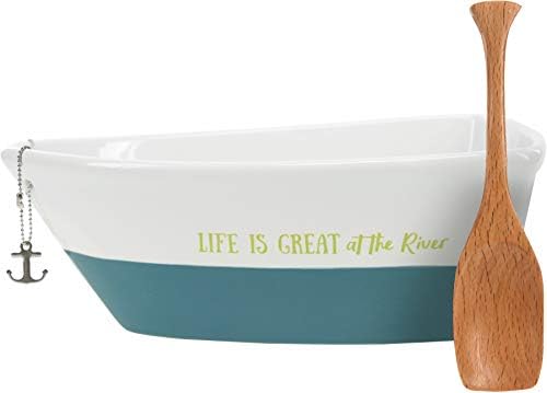 חברת מתנות ביתן החיים נמצאת בקערת ההגשה של טבילה בצורת סירת נהר עם סקופ במבוק ומחזיק מפתחות עוגן נשלף, 7 , כחול