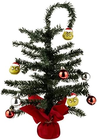 WHXHJ 16 אינץ 'שולחן עץ חג המולד עץ חג המולד מלאכותי עץ חג המולד עם מפלצת ופעמון ירוק, עיצוב חג המולד לשולחן