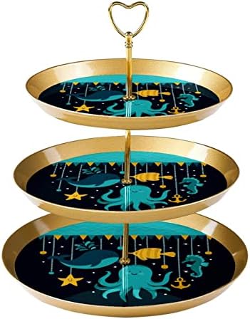 3 טייר קאפקייקס סטנד מגדל קפקייקס מגדל עוגת קאפקייקס מגדל עץ קינוח למסיבות אירועים, דג כחול אוקיינוס